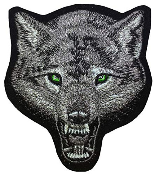 Papapatch Wolf Head Grey Fox Roaring Biker Punk Ride Motorcycle Costume Jacket Vest DIY Embroidered Sew Iron on Patch (Iron-Wolf-Head-Grey-S2)