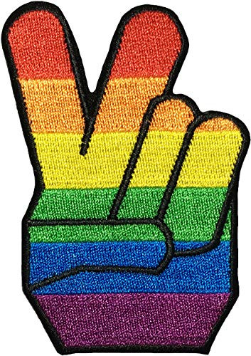 Papapatch Colorful Two Fingers Peace Victory Sign Rainbow Embroidered Sew on Iron on Patch (2FINGER-Colorful)