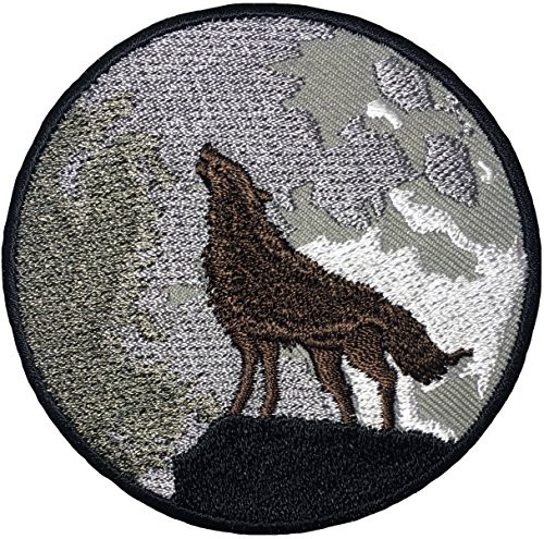 Papapatch Lone Wolf Full Moon Howling Sew on Iron on Embroidered Applique Badge Sign Patch - Brown (Iron-Wolf-Howling-Brown)