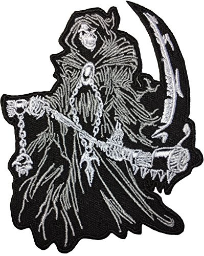 Papapatch Grim Reaper Skull Ghost God Of Death Devil Satan Motorcycle Riding Rider Biker Costume DIY Applique Embroidered Sew Iron on Patch (IRON-GRIM-01)
