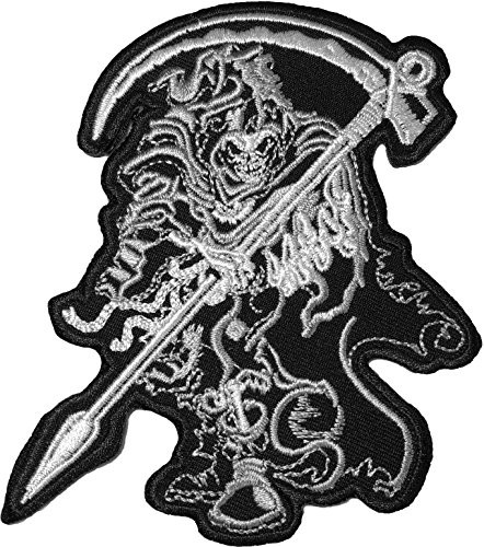 Papapatch Grim Reaper Skull Ghost God Of Death Devil Satan Punk Rock Heavy Metal Outlaw Jacket Costume DIY Applique Embroidered Sew Iron on Patch (IRON-GRIM-02)