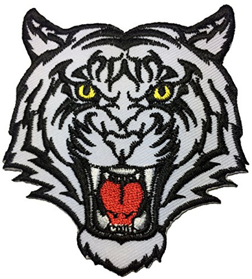 Papapatch Roaring Striped Tiger Head Face Animal Wild DIY Sewing on Iron on Embroidered Applique Patch - White (IRON-TIGER-HEAD-WHITE)
