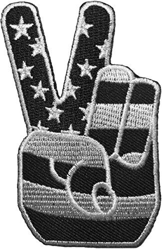 Papapatch USA American Flag Two Fingers Peace Victory Sign Embroidered Sewing Iron on Patch (2FINGER-PEACE-B/W)