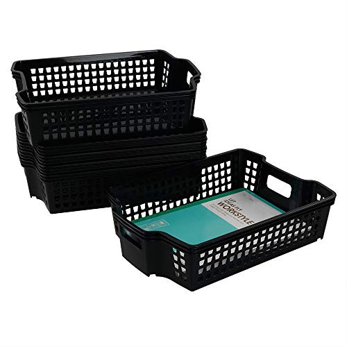 Anbers Black Plastic Storage Baskets, Small Stacking Basket Tray, 6 Packs