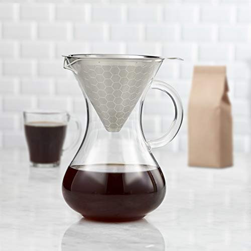 Drip Coffee Maker Glass Carafe with Pour Over Stainless Steel Drip Coffee Paperless Filter
