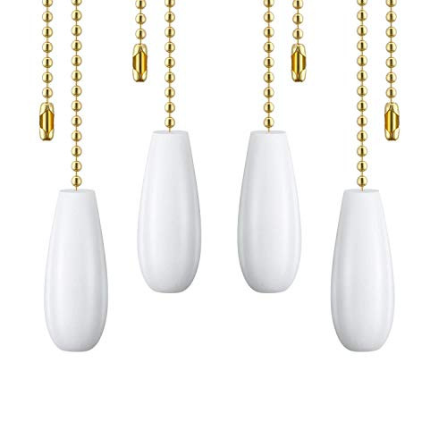 Pull Chain Extension White Wood Knob Fan Pulls for Ceiling Light Lamp Fan Chain (Brass Pull Chain)