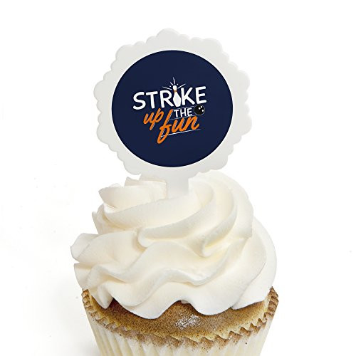 Big Dot of Happiness Strike Up the Fun - Bowling - Cupcake Picks with Stickers - Birthday Party or Baby Shower Cupcake Toppers - 12 Count