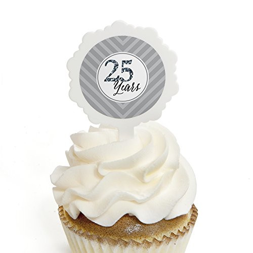 We Still Do - 25th Wedding Anniversary - Cupcake Picks with Stickers - Anniversary Party Cupcake Toppers - 12 Count