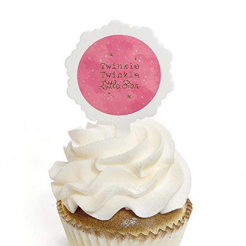Pink Twinkle Twinkle Little Star - Cupcake Picks with Stickers - Baby Shower or Birthday Party Cupcake Toppers - 12 Count Pink Twinkle Twinkle Little Star - Cupcake Picks with Stickers - Baby Shower or Birthday Party Cupcake Toppers - 12 Count