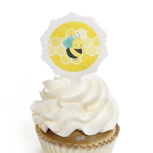 Big Dot of Happiness Honey Bee - Cupcake Picks with Stickers - Baby Shower or Birthday Party Cupcake Toppers - 12 Count