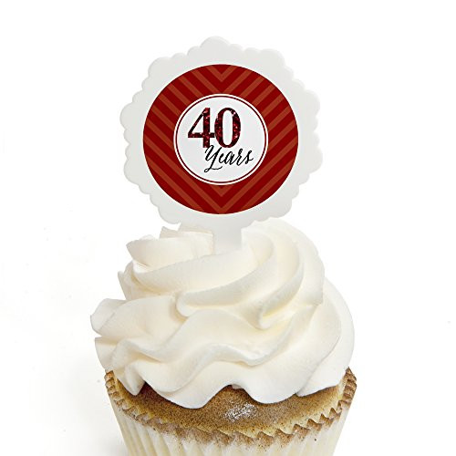 We Still Do - 40th Wedding Anniversary - Cupcake Picks with Stickers - Anniversary Party Cupcake Toppers - 12 Count