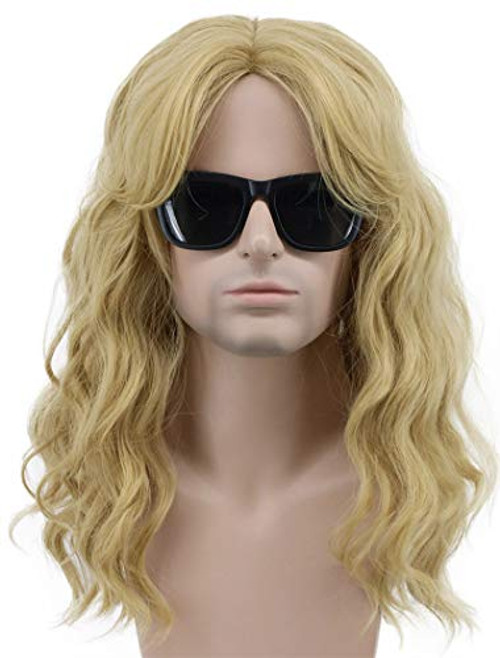 Karlery California 80s Rocker Wig Men Women Long Curly Light Blonde Halloween Costume Anime Wig