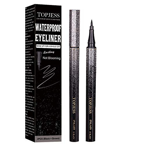 Liquid Eyeliner, Waterproof Eyeliner, Long Lasting Liquid Eye Liner Pen, Slim, Waterproof Make Up, Smudge Proof, Long Lasting Liquid Eye liner Pen, 2 PCS(Black and Brown)