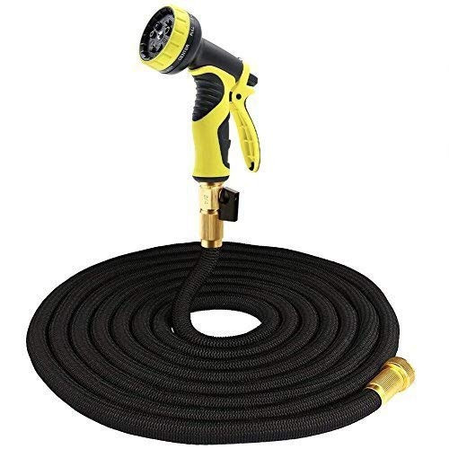 25FT Garden Hose Expandable Water Hose with Double Latex Core, 3/4" Solid Brass Fittings, Extra Strength Fabric -Flexible Expanding Hose with Metal 9 Function Spray Nozzle for Outdoor Lawn car