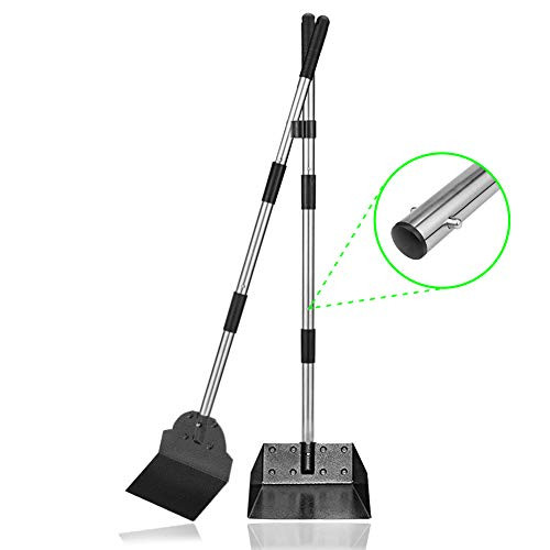 Snagle Paw Upgraded Dog Pooper Scooper Tray and Spade Set, Adjustable Long Handle Metal Tray and Spade Poop Scoop with Bin for Pet Waste Removal, No Bending Clean Up for Medium and Large Dogs