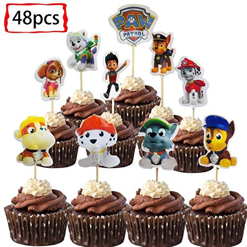 48PCS Dog Patrol Cake Topper Decorative Supplies,48pcs Dog Patrol cake toppers Claw Dog Patrol Party Birthday Party Gifts Great Party Cupcake Decorations