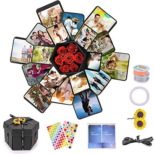 Explosion Gift Box, DIY Photo Album, Creative Gift Box with 6 Faces for Birthday, Wedding,Graduation, Valentine's Day and Mother's Day Gift(Black)