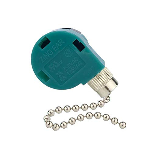 Pull Chain Cord Switch, Zing Ear ZE-268S6 3 Speed 4 Wire Speed Control Switch Compatible with Hunter Ceiling Fans, Lamps and Wall Lights (NICKEL Pull Chain)