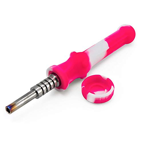 PILOTDIARY Silicone Honey Straw 6.5" with Cap, White/Pink - US Stock