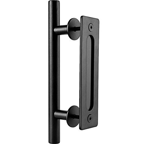 12 Inch Sliding Barn Door Handle with Flush Pull Hardware Set Rustic Black Gate Door Handle