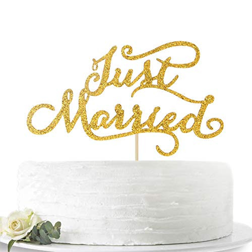 Gold Glitter Just Married Cake Topper, Cake Decorating for Engagement Wedding Bridal Shower Party Decorations Supplies Gold Glitter Just Married Cake Topper, Cake Decorating for Engagement Wedding Bridal Shower Party Decorations Supplies
