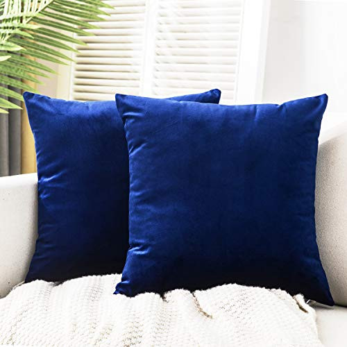 Kerothen Velvet Throw Pillow Covers-18x18 - Dark Blue Throw-Pillow Cover Soft Cozy Solid Decorative Couch Throw Pillows Covers 2 Pack