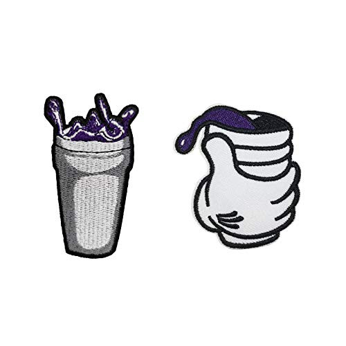 Hand with Purple Drank Double Cup Embroidered Iron on sew on Patch