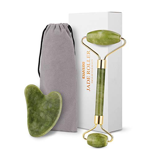 Jade Roller for Face, Jade Roller and Gua Sha Tools Set, EUASOO 100% Real Natural Nephrite Jade Roller Facial Roller Massager for Face Eye Neck Body Anti Aging Treatment Jade Roller for Face, Jade Roller and Gua Sha Tools Set, EUASOO 100% Real Natural Nephrite Jade Roller Facial Roller Massager for Face Eye Neck Body Anti Aging Treatment