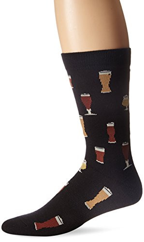 K. Bell Men's Food and Drink Casual Novelty Crew Socks, Craft Beer (Black), Shoe Size: 6-12