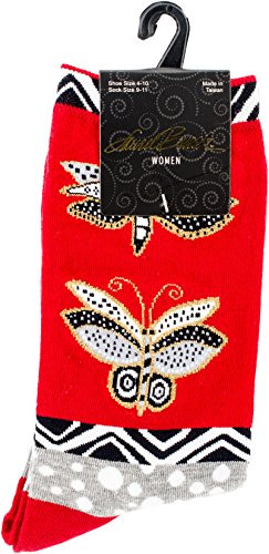 Laurel Burch Women's Lively Nature Crew, red butterfly, Shoe Size: 4-10