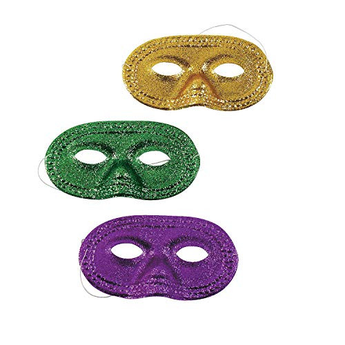 Fun Express Mardi Gras Glitter Half Masks (1 Dozen)