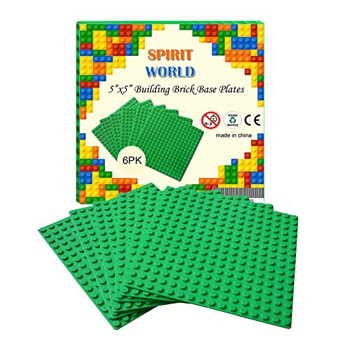 Brick Building Base Plates 5"x5" Compatible For Major Brand Brick Block Green color minifigure building Baseplate Baseboard (6-Pack) Fit with All Major Brick Sets