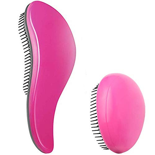2 Pack Detangler Brush - Detangling Hair Brush for Curly Natural or Straight Hair, Tangle Free Hair Brush for Kids Men Women, Wet or Dry Hair Detangler Comb Rosered