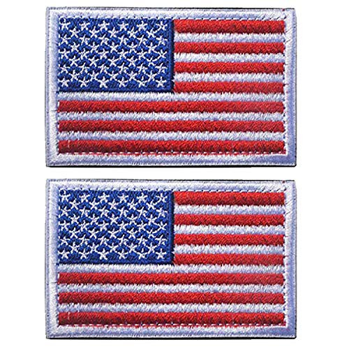 ShowPlus American USA US Flag Patch Military Embroidered Tactical Patches Morale Shoulder Applique (White Edge 2pcs)