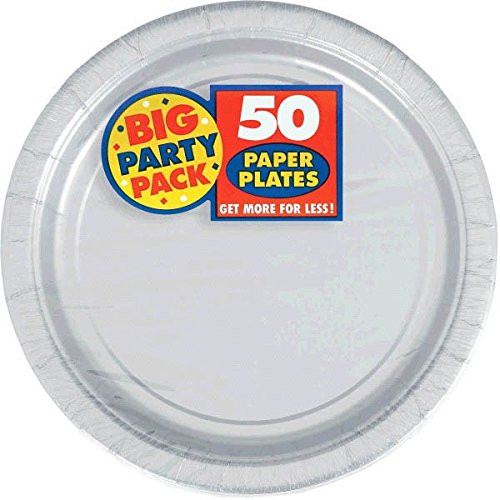 Amscan AMI 650013.18 Amscan Silver Big Party Pack Dinner Plates (50 Count), 1, silver