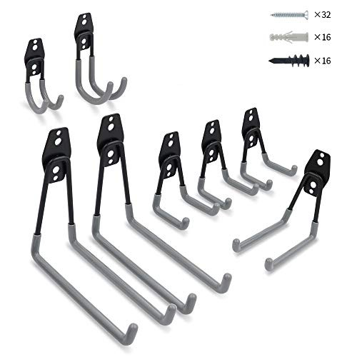 Garage Hooks, FOXNSK Ladder Hooks Hanger for Garage Steel Utility Hooks Heavy Duty Yard Tool Organizer Shed Storage Wall Mount Hooks for Bike