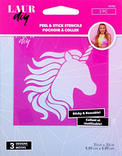 LaurDIY 19792 Peel & Stick Stencil (Small) Unicorn Whimsey, 3.5" x 3.5" Pink