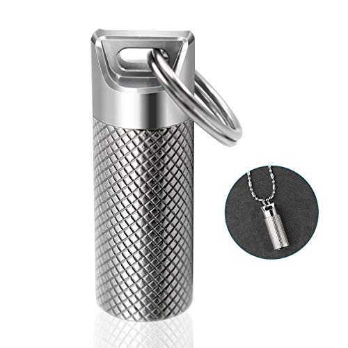 Mini Pill Box, Titanium Pill Holder, Keychain Pill Fob Waterproof Lightweight Necklace Pill Container Emergency Pills Purse Pill Case for Outdoor, Travel, Camping(Mini)