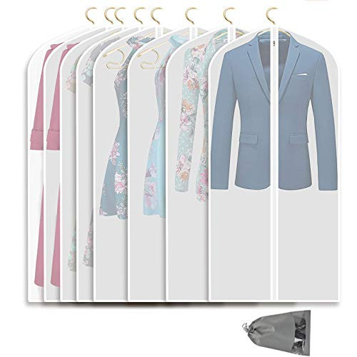 VICKERT Hanging Garment Bag Lightweight Suit Bags, 8 Pack Dust-Proof Clear Garment Bags, Dress Garment Bags Full Zipper Suit Bags  for Closet Storage and Travel