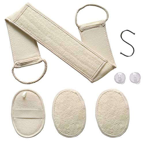 4 PCS - Exfoliating Loofah Back Scrubber For Shower, Natural Luffa Bath Sponge Pad, Body Face Skin Washer Brush Loofah Scrubber For Men Women