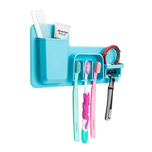 Agirlvct Toothbrush Holder Wall Mounted, Silicone Suction Toothpaste Razor Comb Holder, Small Toiletry Items,Large Capacity, Easy Install for Kids Family Bathroom Shower Organizer Storage