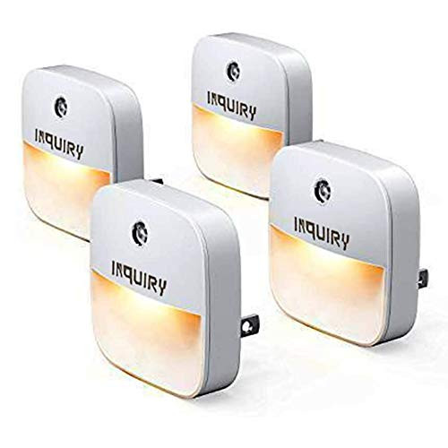 INQUIRY Plug-in Night Light, Warm White LED Nightlight,Super Smart Dusk to Dawn Sensor, Bedroom, Bathroom, Kitchen, Hallway, Stairs, Energy Efficient, Compact, 4-Pack