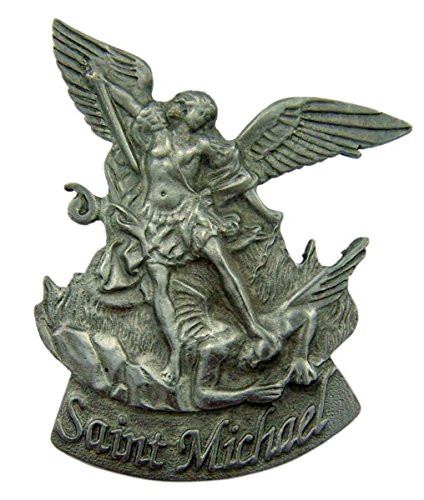 Pewter Catholic Patron Saint Michael Archangel Visor Clip, 2 1/2 Inch