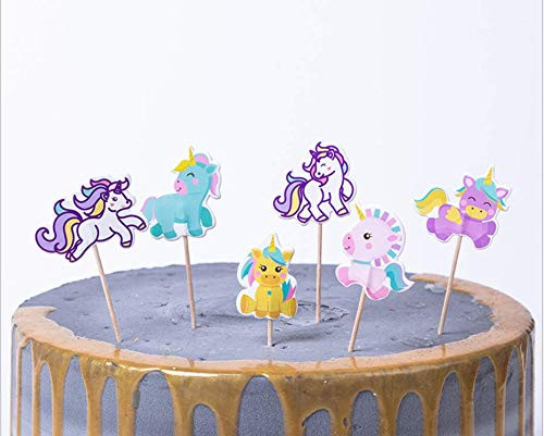 DOOLTDY 24 Pieces Rainbow Unicorn Cupcake Toppers, Cupcake Picks Cake Decorations, Double Sided Unicorn Cake Topper Set Birthday Baby Shower Party Supplies