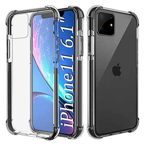 FulSoulComM iPhone 11 Case Crystal Clear Slim with Screen Protector Anti-Scratch Shockproof Protective Cover Soft TPU Ultra-Thin Shock Absorption Bumper Cases for Apple iPhone 11 6.1"(Black)