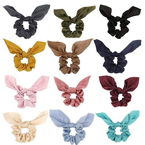 COCIDE 12 Pcs Hair Scrunchies Hair Elastics Scrunchies Chiffon Hair Bow for Women Fashion Hair Ties Scrunchies for Hair Cute Ponytail Holder Hair Scrunchies for Women