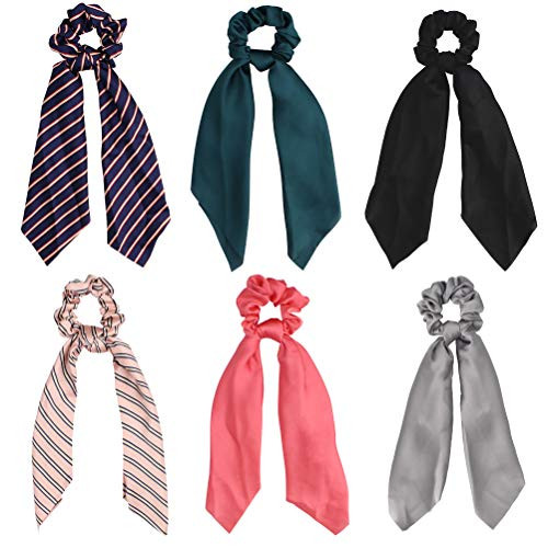 6Pcs Scrunchies for Women Hair Scarves Satin Silk Elastic Vintage Hair Scarf Hair Bands Ponytail Holder Scrunchy Ties Accessories for Girls by Amcami