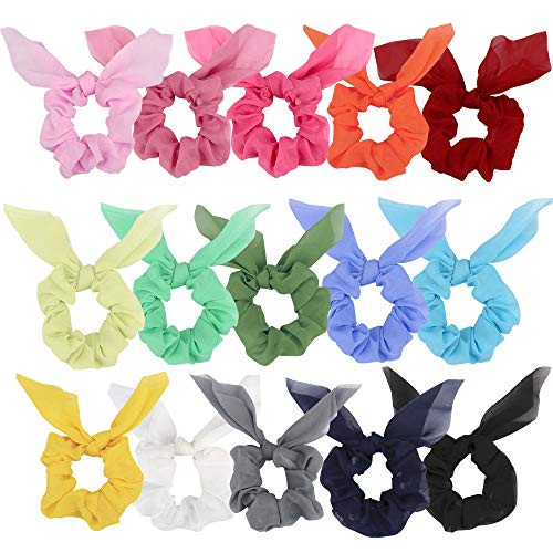 15 Pcs Hair Elastics Scrunchies Chiffon Hair Scrunchies,Taomoder Scrunchies for Hair Fashion Hair Ties Soft Silk Scrunchies for Hair Cute Bunny Ear Scrunchies Ponytail Holder Bow Scrunchies for Hair