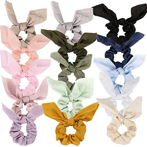Cubaco 15 Pack Hair Elastics Scrunchies Hair Bow Super Soft Silk Scarf Bowknot Scrunchie Bobbles Hair Ties Bands Ponytail Holder for Women Accessories