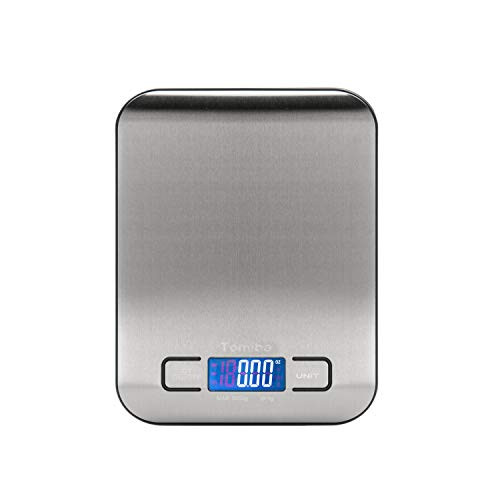 Digital Kitchen Scale 11 lb - Tomiba 5 Kg Multifunction Food Scale Silver Stainless Steel ?4 x AAA Batteries Included?